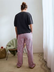 Grey/Pink Stripe 100% Cotton Short Sleeve Pyjamas - Image 3 of 7