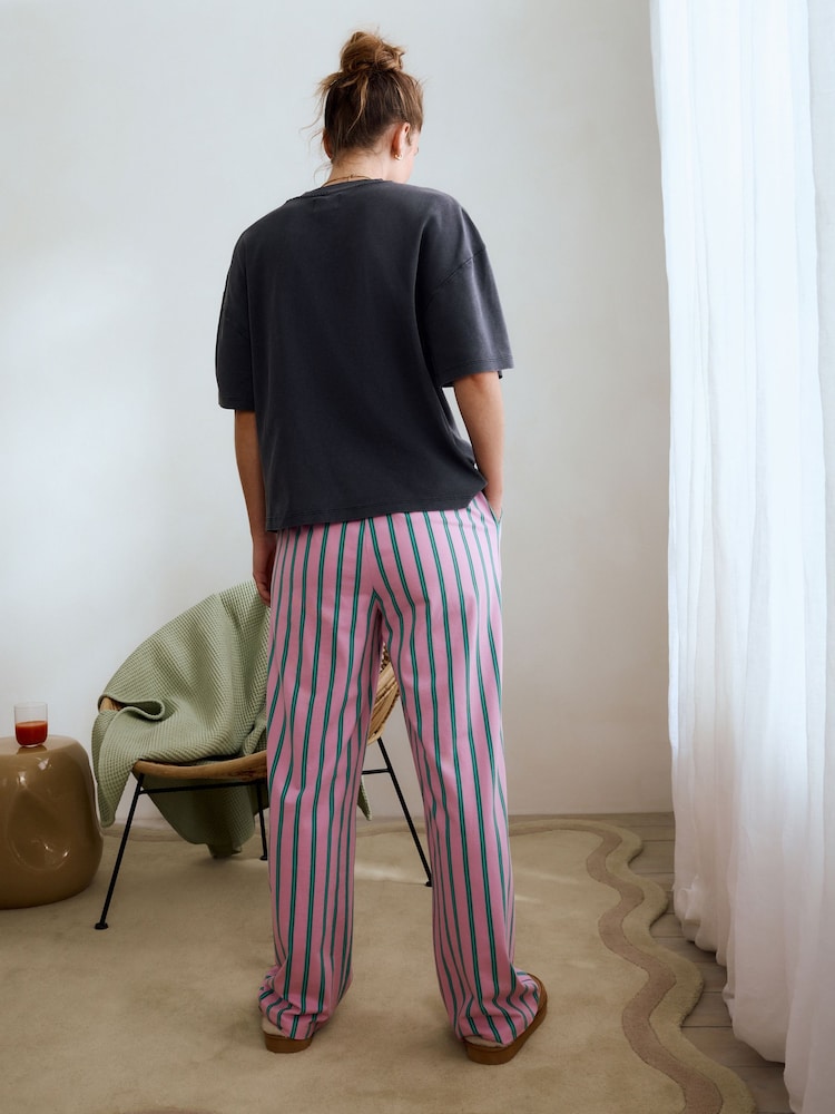Grey/Pink Stripe 100% Cotton Short Sleeve Pyjamas - Image 3 of 7