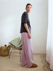 Grey/Pink Stripe 100% Cotton Short Sleeve Pyjamas - Image 4 of 7