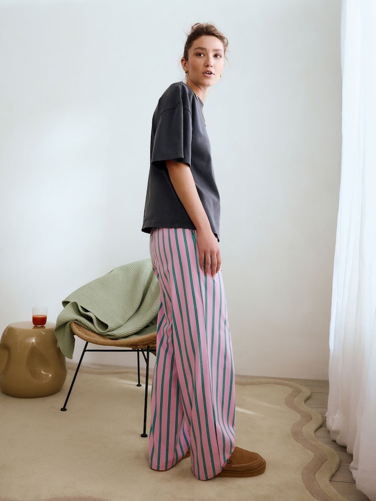 Grey/Pink Stripe 100% Cotton Short Sleeve Pyjamas - Image 4 of 7