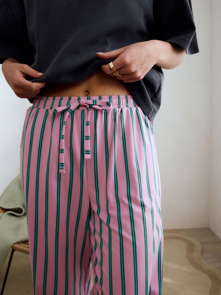 Grey/Pink Stripe 100% Cotton Short Sleeve Pyjamas - Image 6 of 7