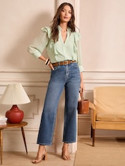 Love & Roses Mid Wash Blue Crop Wide Leg Jeans - Image 1 of 5