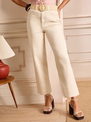 Love & Roses Belted Ecru Crop Wide Leg Jeans - Image 1 of 5