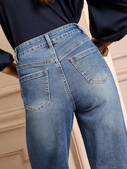 Love & Roses Mid Wash Blue Patch Plait Pocket Wide Leg Jeans - Image 4 of 5
