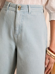Love & Roses Bleach Wash Blue Double Button Waistband Crop Wide Leg Jeans - Image 2 of 5