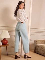 Love & Roses Bleach Wash Blue Double Button Waistband Crop Wide Leg Jeans - Image 5 of 5