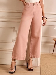 Love & Roses Pink Double Button Waistband Crop Wide Leg Jeans - Image 1 of 5