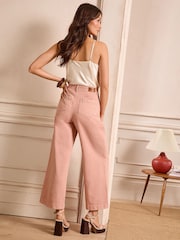Love & Roses Pink Double Button Waistband Crop Wide Leg Jeans - Image 5 of 5