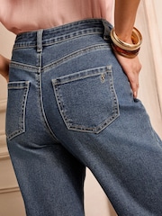 Love & Roses Turn Up Embroidered Mid Wash Blue Crop Wide Leg Jeans - Image 3 of 6