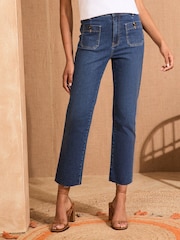 Выбелен. посредине, синие - Love & Roses Crop Straight Leg Jeans With Patch Pocket - Image 1 of 5
