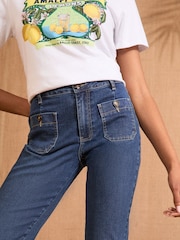 Выбелен. посредине, синие - Love & Roses Crop Straight Leg Jeans With Patch Pocket - Image 2 of 5