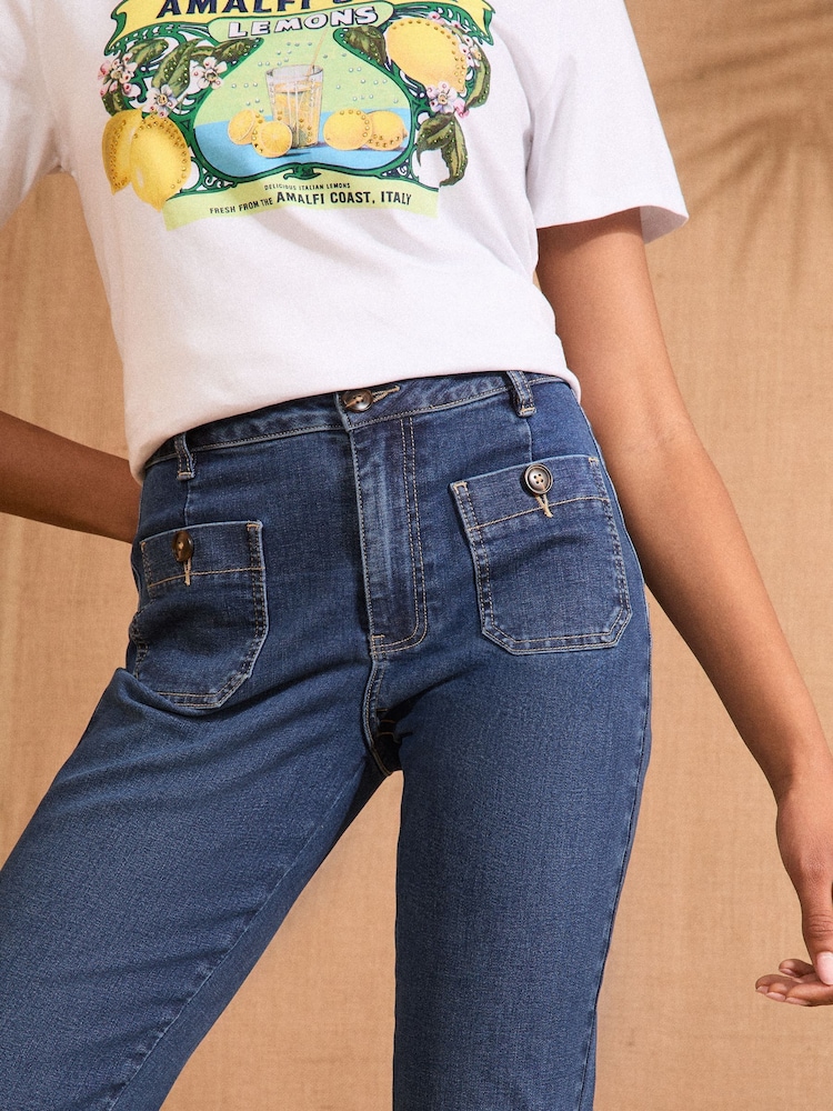 Выбелен. посредине, синие - Love & Roses Crop Straight Leg Jeans With Patch Pocket - Image 2 of 5
