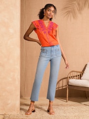 Выбеленный - Love & Roses Crop Straight Leg Jeans With Patch Pocket - Image 3 of 5