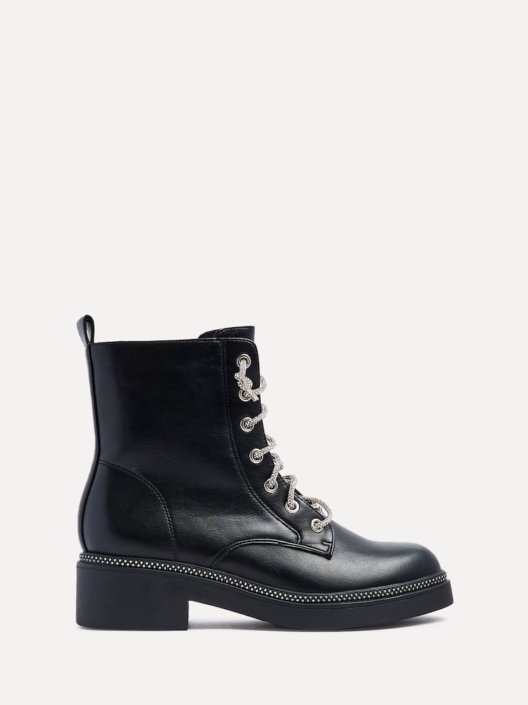 Linzi Black Lacey Ankle Boots With Diamond Laces - Image 2 of 5