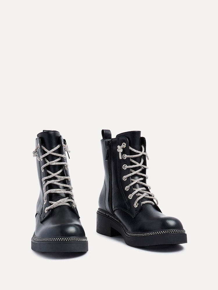Linzi Black Lacey Ankle Boots With Diamond Laces - Image 3 of 5