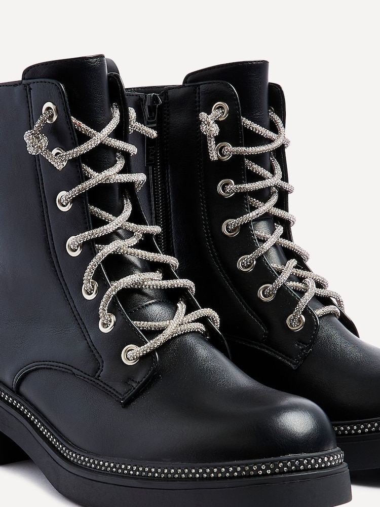 Linzi Black Lacey Ankle Boots With Diamond Laces - Image 4 of 5