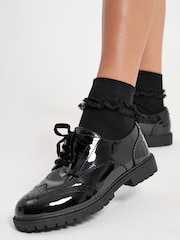 Lipsy Black Standard Fit (F) Chunky Lace Up Brogue School Shoes - Image 2 of 5