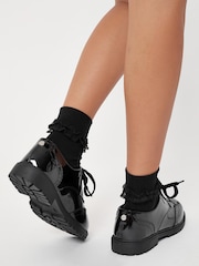 Lipsy Black Standard Fit (F) Chunky Lace Up Brogue School Shoes - Image 3 of 5