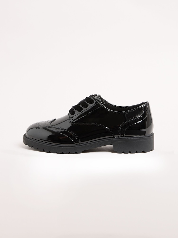 Lipsy Black Standard Fit (F) Chunky Lace Up Brogue School Shoes - Image 5 of 5