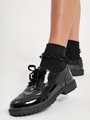 Lipsy Black Wide Fit (G) Chunky Lace Up Brogue School Shoes - Image 2 of 5