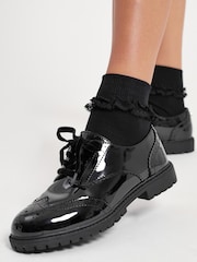Lipsy Black Narrow Fit (E) Chunky Lace Up Brogue School Shoes - Image 2 of 5