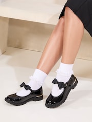 Lipsy Black Standard Fit (F) Metal Clip Patent Bow Strap School Shoes - Image 1 of 4