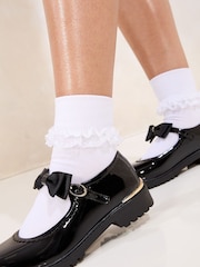 Lipsy Black Standard Fit (F) Metal Clip Patent Bow Strap School Shoes - Image 2 of 4