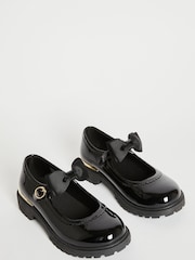 Lipsy Black Standard Fit (F) Metal Clip Patent Bow Strap School Shoes - Image 3 of 4