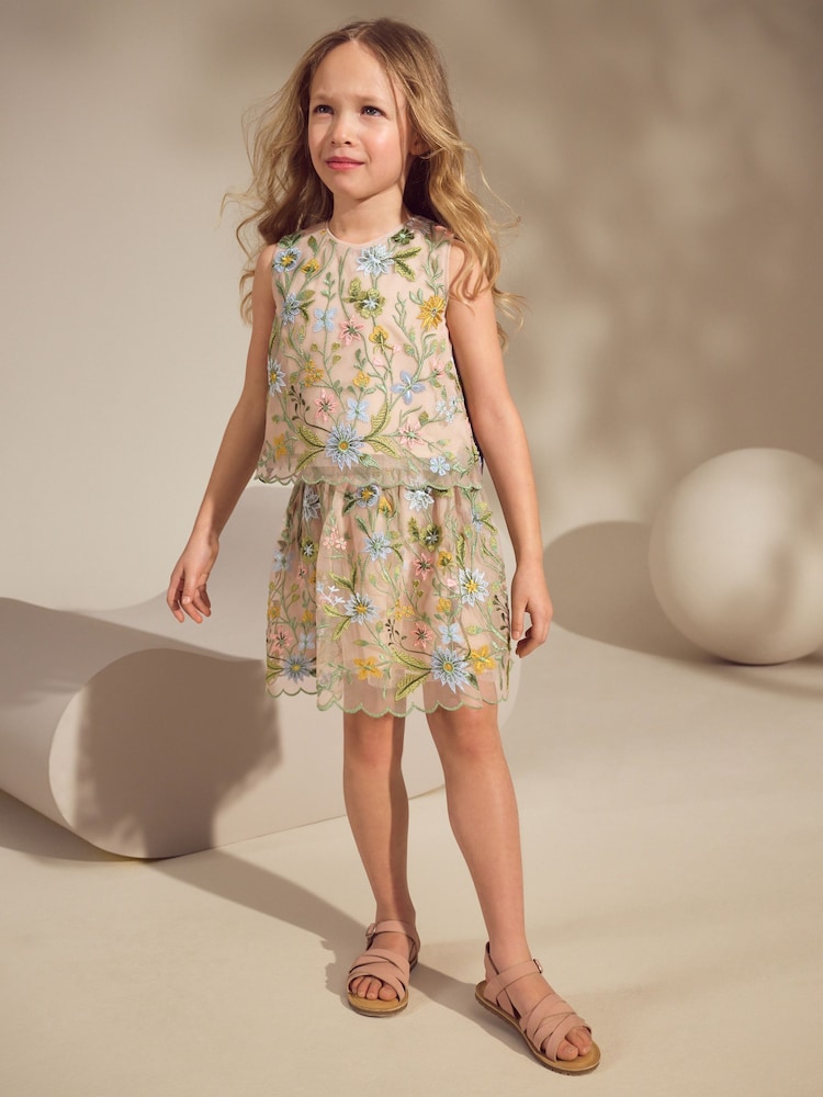 Multi Embroidered Occasion Top And Skirt Co-ord Set (3-16yrs) - Image 1 of 9