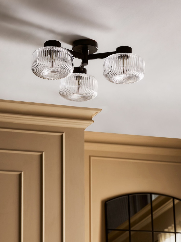 Black Lexington 3 Light Flush Ceiling Light Fitting - Image 2 of 5