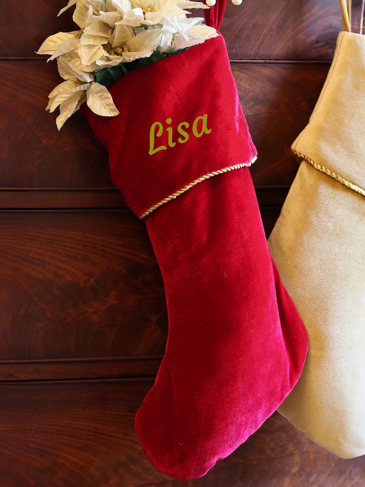 Personalised Velvet Christmas Stocking by Dibor - Image 1 of 4 Personalised Velvet Christmas Stocking by Dibor - Image 1 of 4