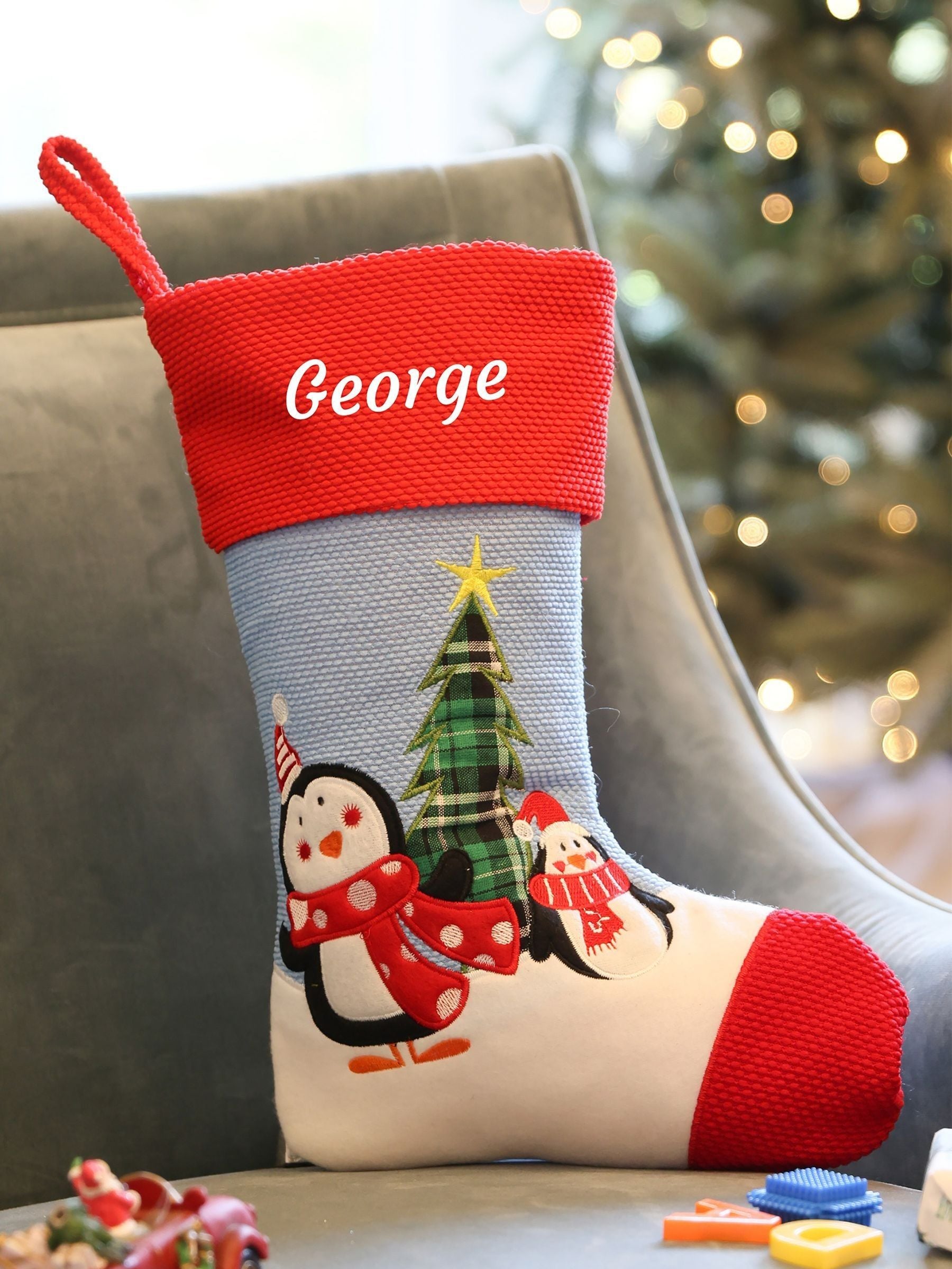 Dibor Unisex Kids Blue Personalised Christmas Stocking By