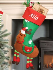 Personalised Green 3D Animated Reindeer Christmas Stocking by Dibor - Image 1 of 3