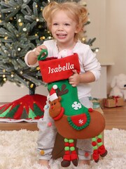 Personalised Green 3D Animated Reindeer Christmas Stocking by Dibor - Image 2 of 3