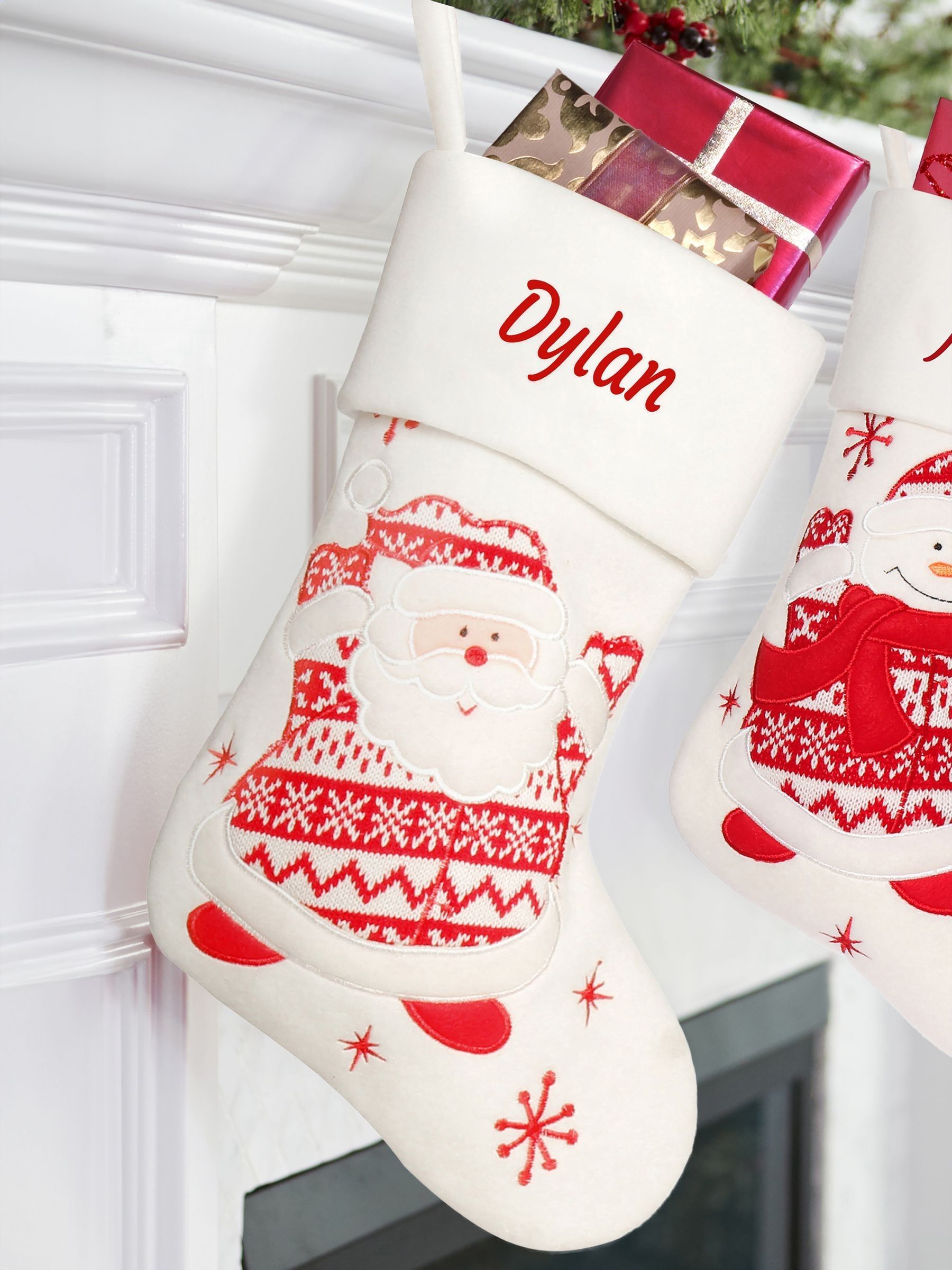 Dibor Unisex Kids White Personalised Santa Claus Character Christmas Stockings By