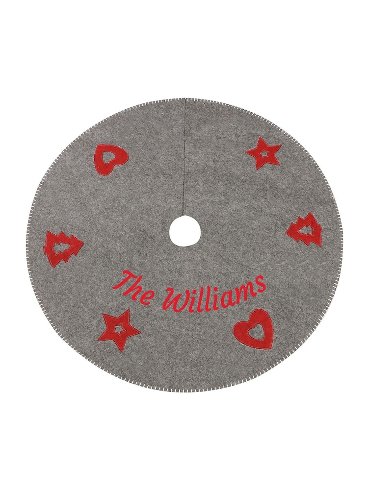 Grey Personalised Nordic Heart Christmas Tree Skirt by Dibor - Image 2 of 2