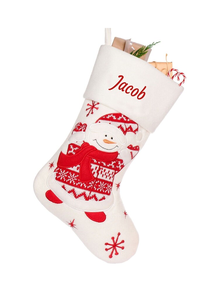 Personalised White Snowman Character Christmas Stockings by Dibor - Image 4 of 4