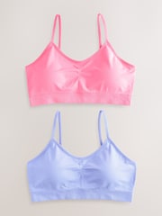 Pink/Lilac Seam Free Strappy Crop Tops 2 Pack with Removable Lightly Padded Cups (7-16yrs) - Image 1 of 6
