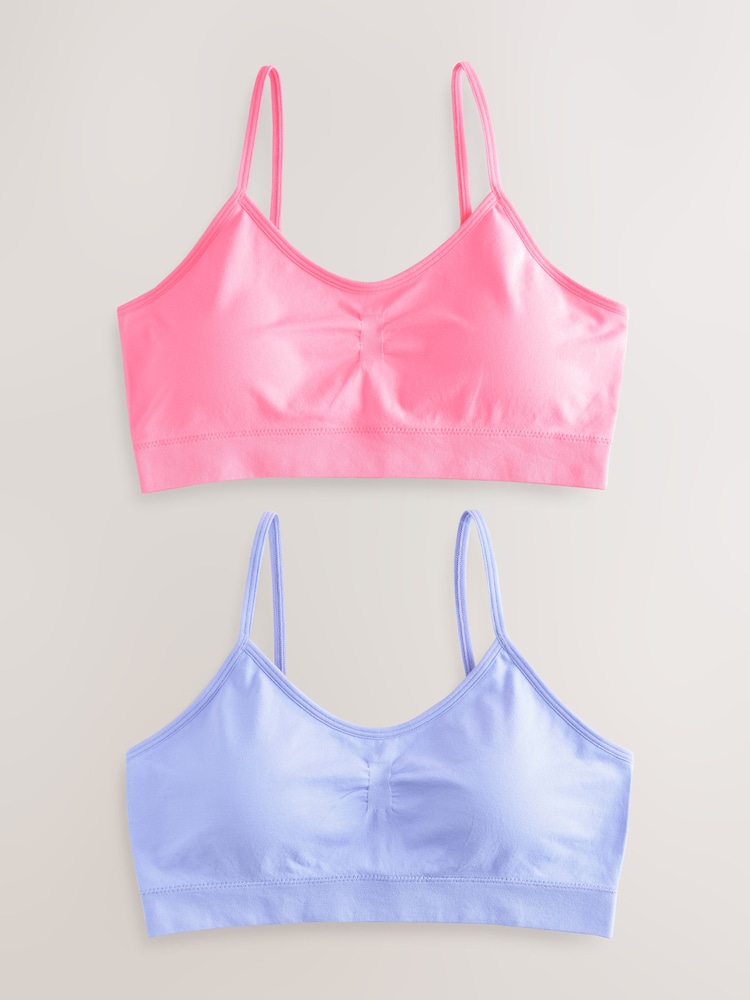 Pink/Lilac Seam Free Strappy Crop Tops 2 Pack with Removable Lightly Padded Cups (7-16yrs) - Image 1 of 6