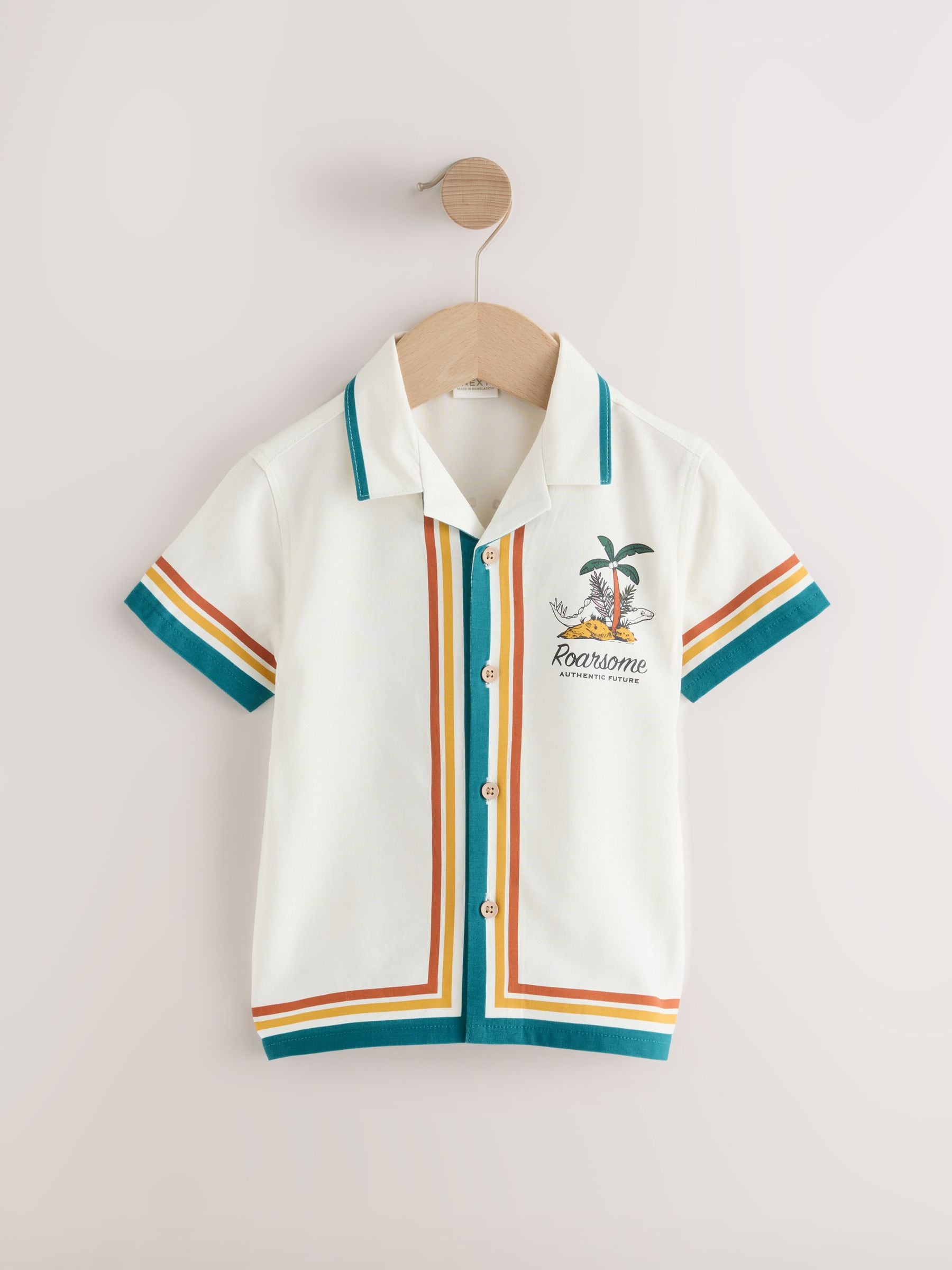 Ecru Dino Back Print Short Sleeve Shirt (3mths-7yrs)