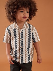 Brown Zig Zag Stripe Short Sleeves Textured Stripe Shirt (3mths-7yrs) - Image 1 of 8