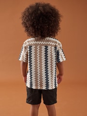 Brown Zig Zag Stripe Short Sleeves Textured Stripe Shirt (3mths-7yrs) - Image 2 of 8