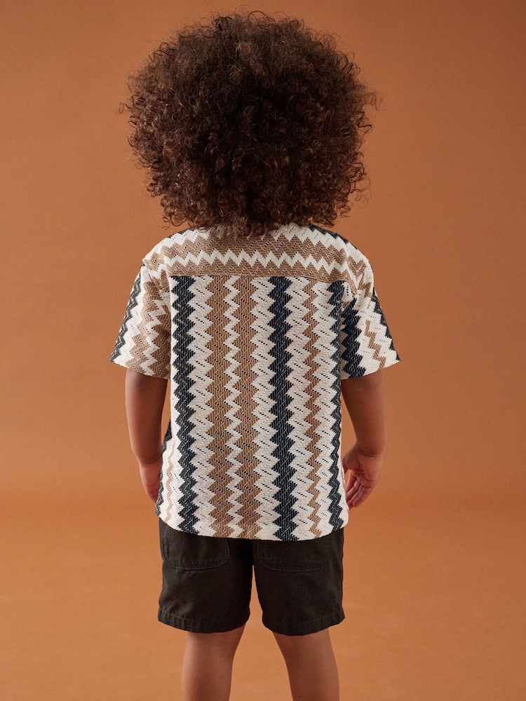 Brown Zig Zag Stripe Short Sleeves Textured Stripe Shirt (3mths-7yrs) - Image 2 of 8