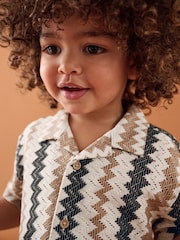 Brown Zig Zag Stripe Short Sleeves Textured Stripe Shirt (3mths-7yrs) - Image 4 of 8