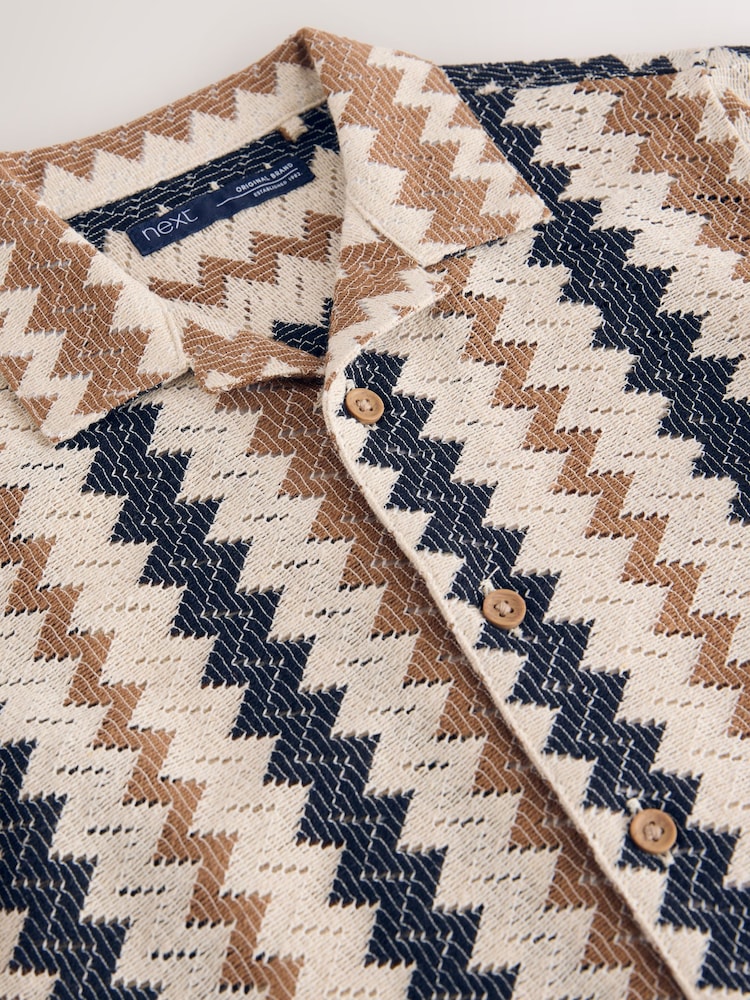 Brown Zig Zag Stripe Short Sleeves Textured Stripe Shirt (3mths-7yrs) - Image 8 of 8