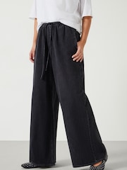 Hush Black Clio Wide Leg Tie Waist 100% Cotton Jeans - Image 1 of 5