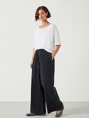 Hush Black Clio Wide Leg Tie Waist 100% Cotton Jeans - Image 2 of 5
