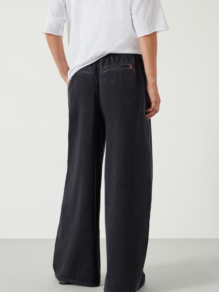 Hush Black Clio Wide Leg Tie Waist 100% Cotton Jeans - Image 3 of 5