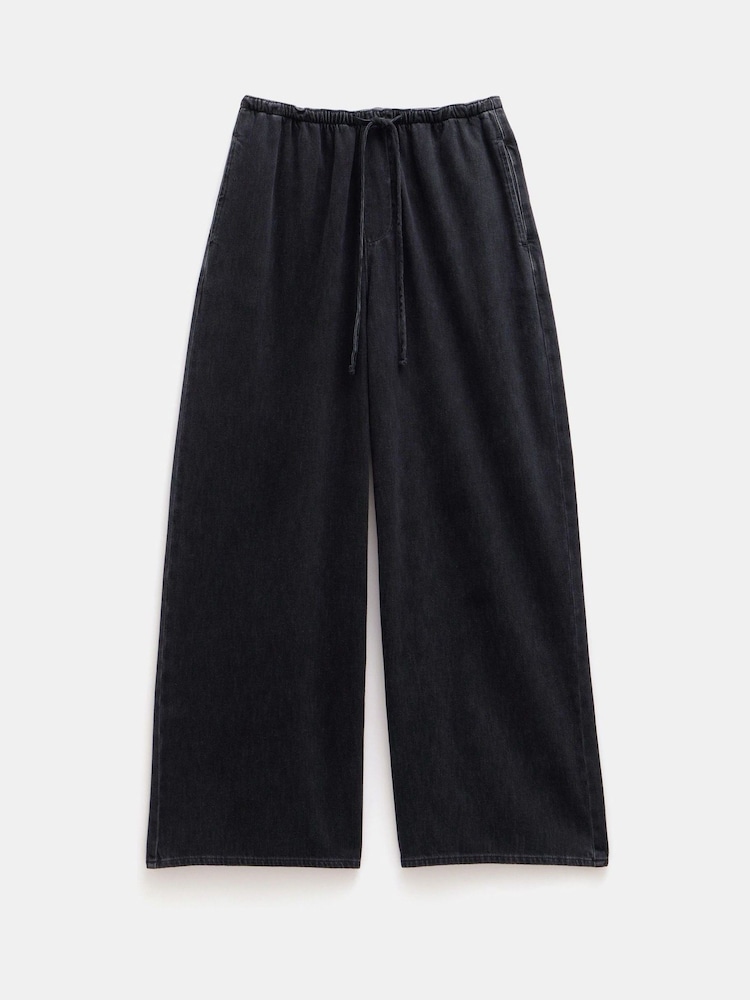 Hush Black Clio Wide Leg Tie Waist 100% Cotton Jeans - Image 5 of 5