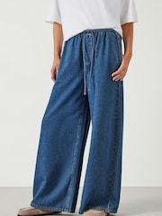 Hush Blue Clio Wide Leg Tie Waist 100% Cotton Jeans - Image 1 of 5